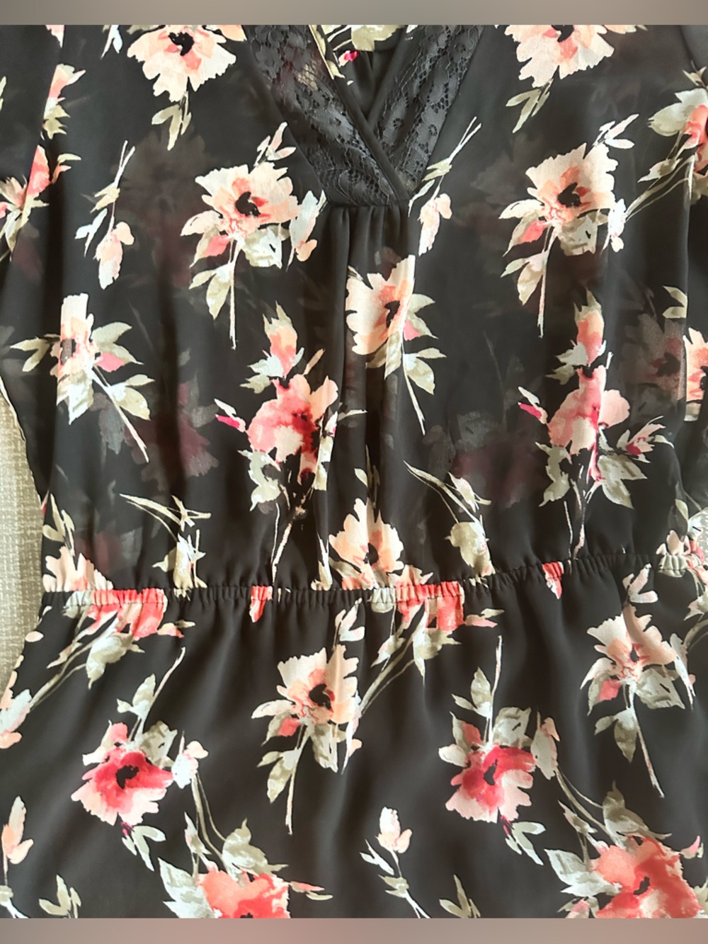 White House Black Market Floral Dress 12 Black Sheer Lace Hem Fit Flare - Picture 6 of 13